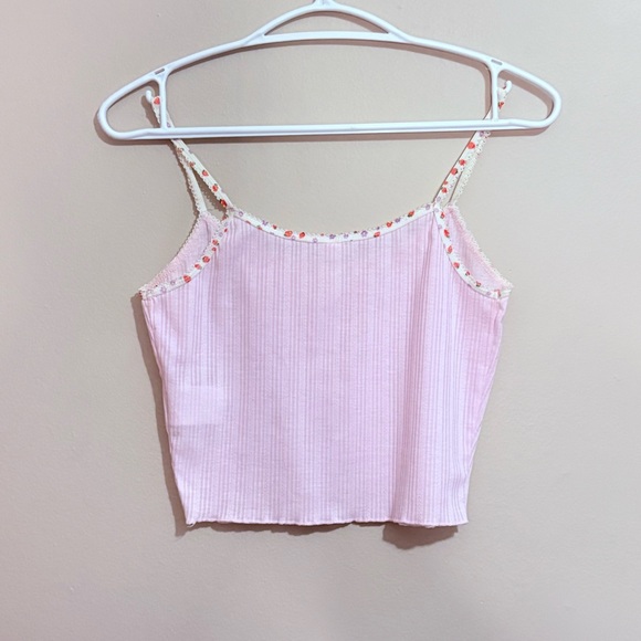 Cotton On Body Cropped Pointelle Baby Pink Cami w Strawberry Print Straps - Picture 6 of 10